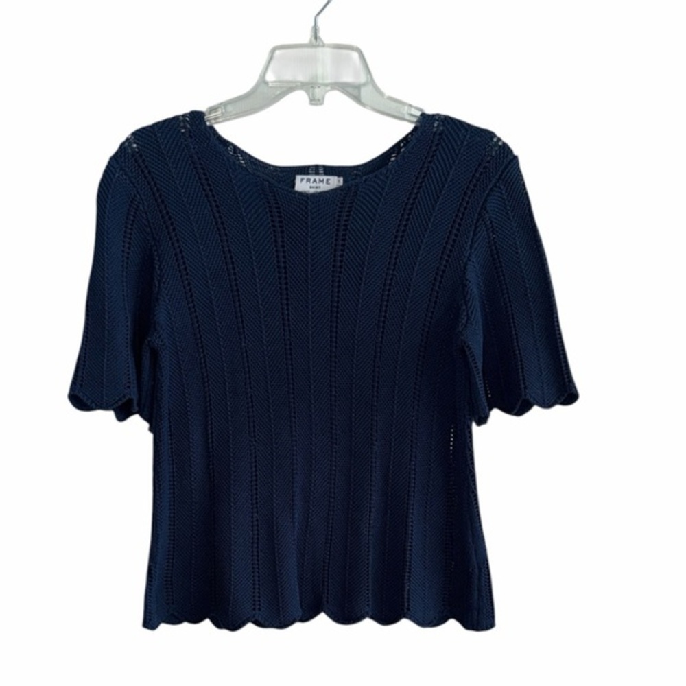 Frame Navy Open-Knit Short Sleeve Sweater size Small